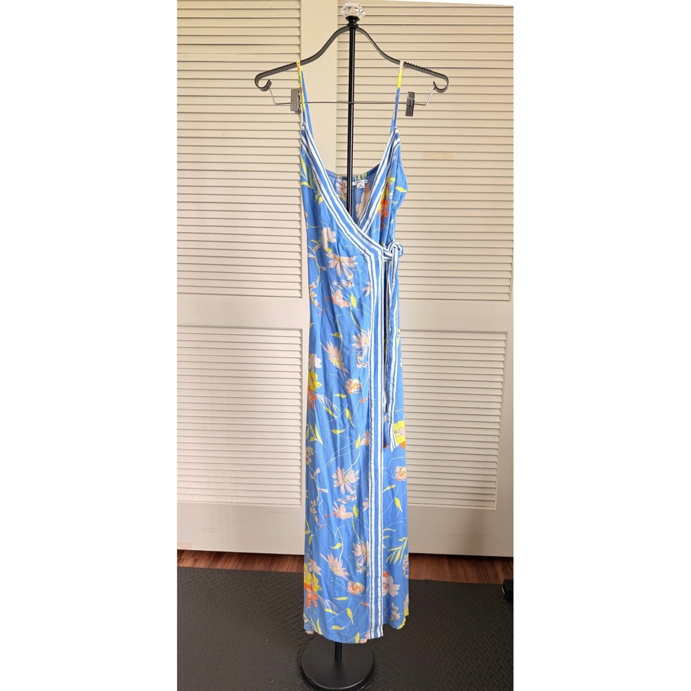 O'Neill Floral Wrap Maxi Dress Blue Tropical Striped Trim XS
